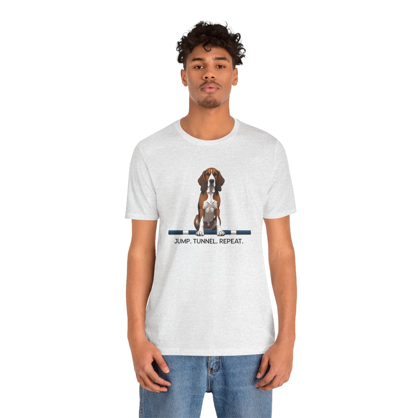 Dog Agility Tee, Fun Pet Lover Shirt, Jump Tunnel Repeat T-Shirt, Dog Enthusiast Apparel, Gift for Dog Owners