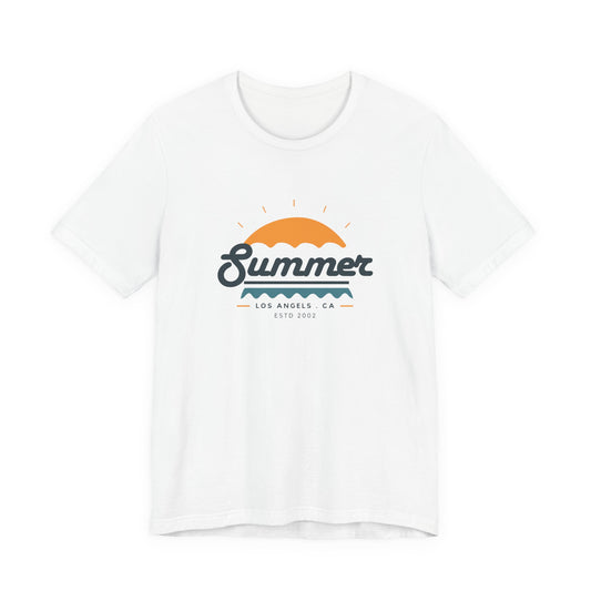 Summer Vibes Unisex Jersey Short Sleeve Tee, Beach Shirt, Casual Summer Wear, Gift for Friends, Coastal Adventure Top, LA Style Tee