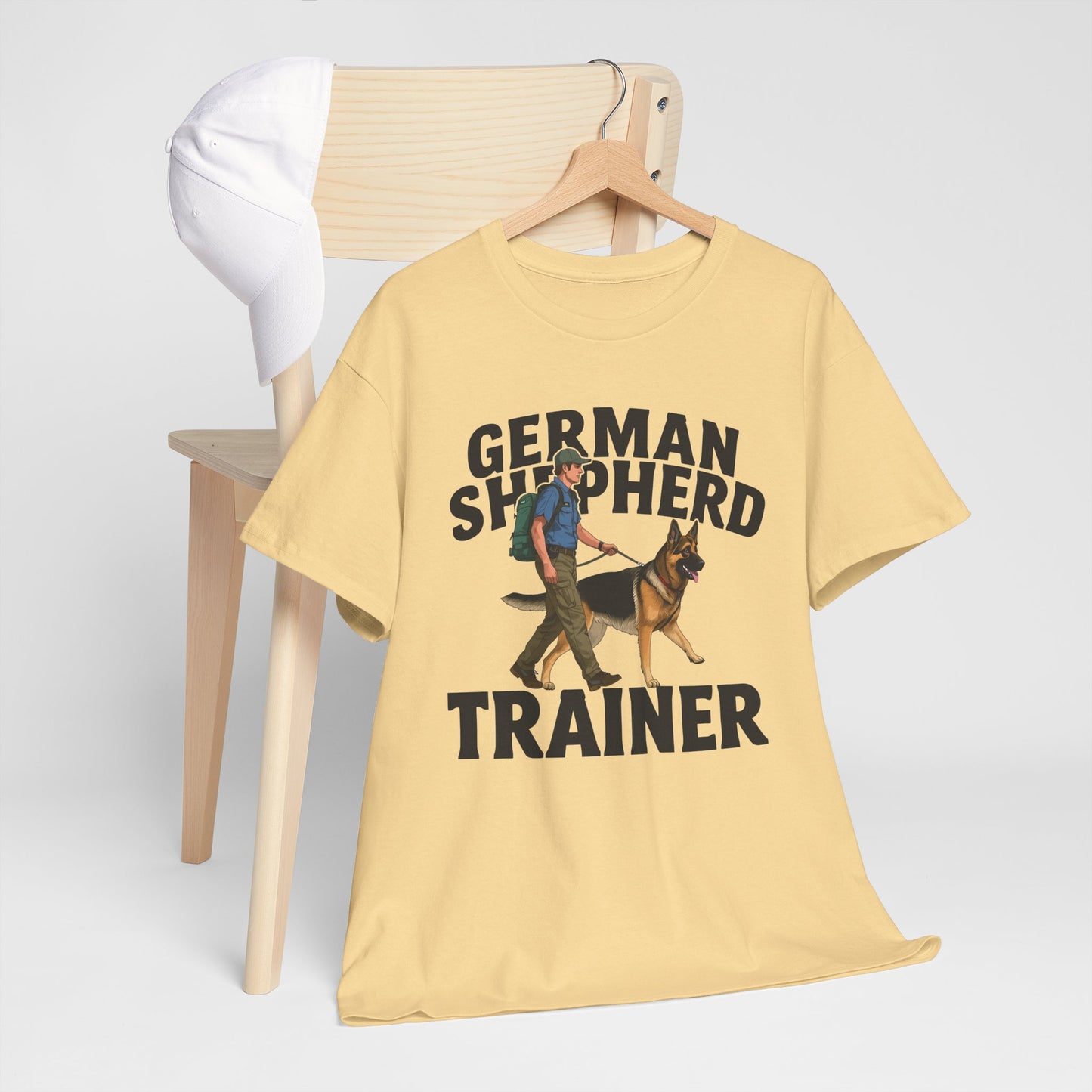 German Shepherd Trainer Tee - Man Holding a German Shepherd | Dog Lover Gift