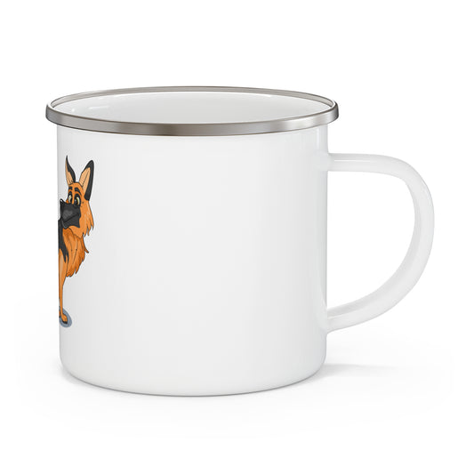 Lightweight Enamel Camping Mug With a Graphic of German Shepherd Turning His Head