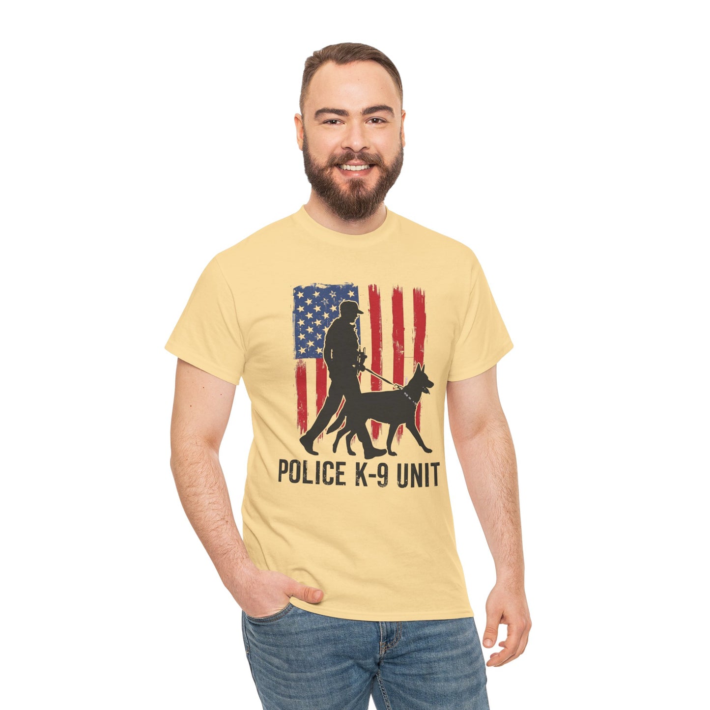Patriotic Police K-9 Unit Heavy Cotton Tee, Unisex Cotton Shirt for Dog Lovers, Law Enforcement Apparel, Gifts for Police Officers