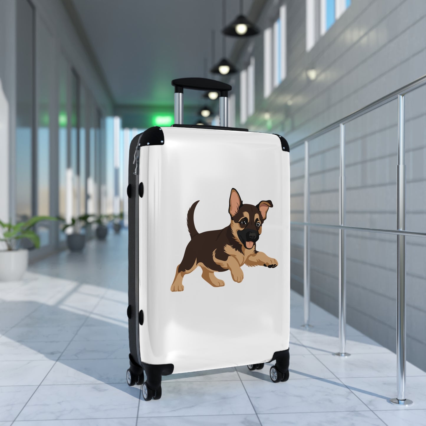 Dog  Lover Travel Suitcase Featuring a Graphic of Cute Playing German Shepherd Puppy