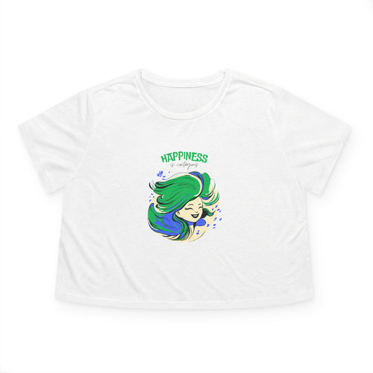 Happiness is Gorgeous Women's Flowy Cropped Tee, Casual Wear, Gift for Her, Summer Outfit, Joyful Apparel, Trendy Tee