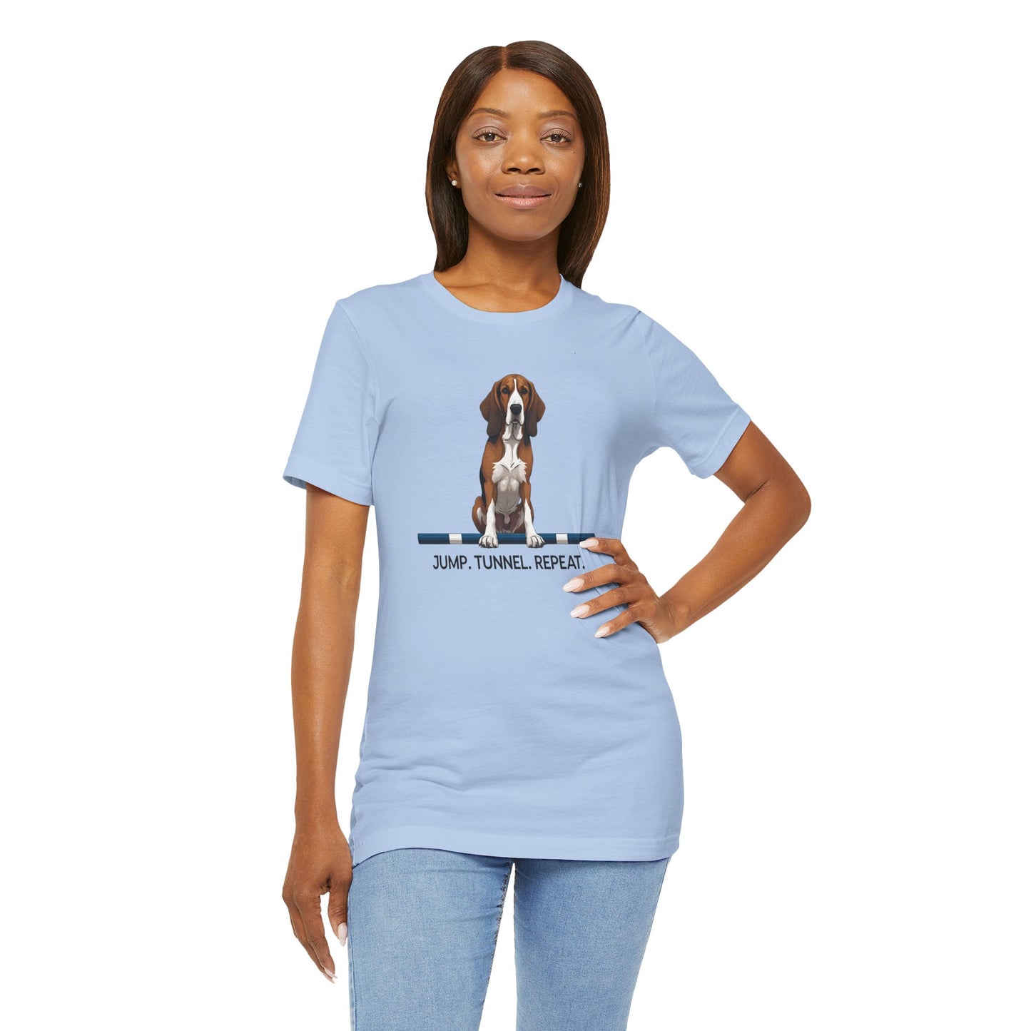 Dog Agility Tee, Fun Pet Lover Shirt, Jump Tunnel Repeat T-Shirt, Dog Enthusiast Apparel, Gift for Dog Owners