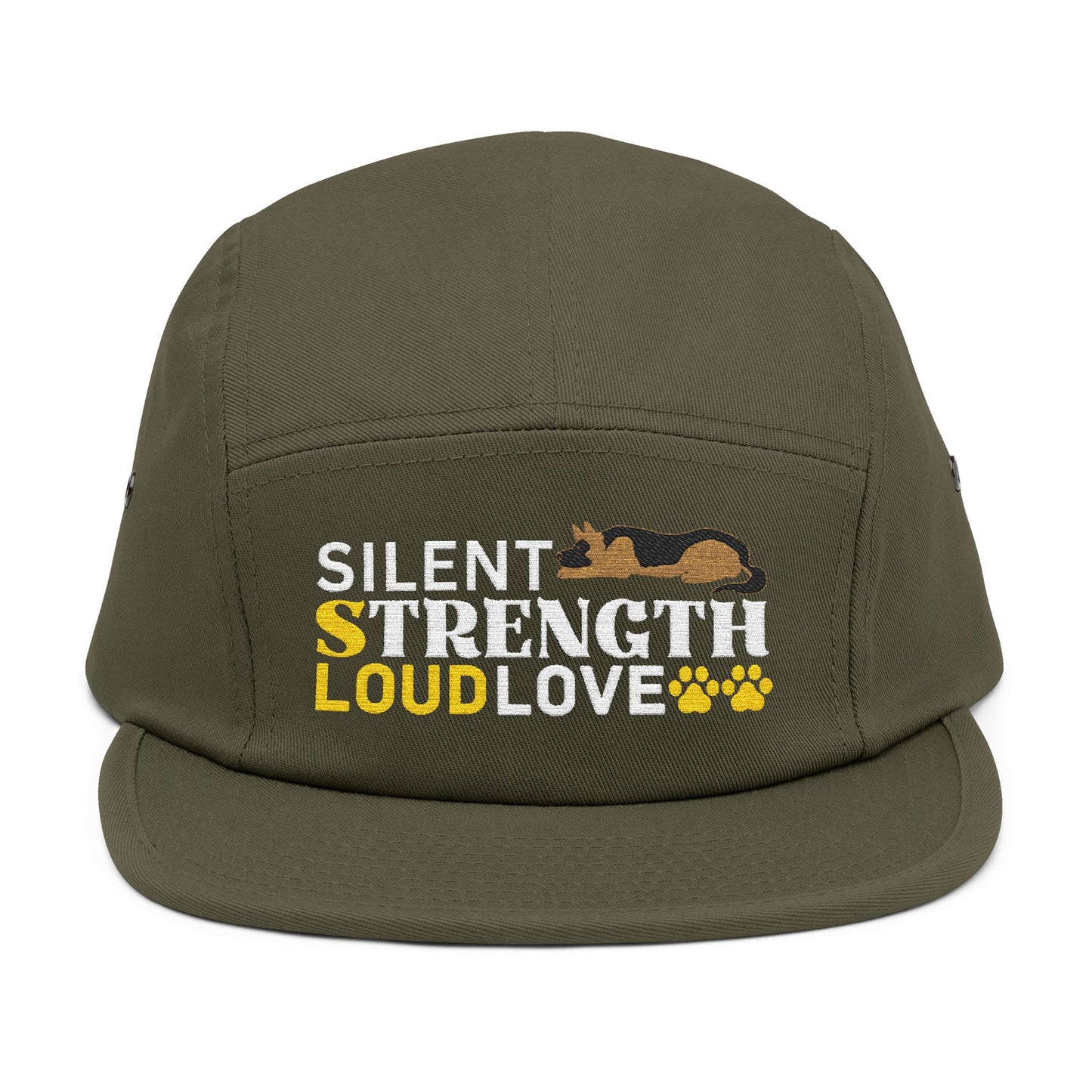 5 Panel Embroidered German Shepherd Cap - Silent Strength, Loud Love