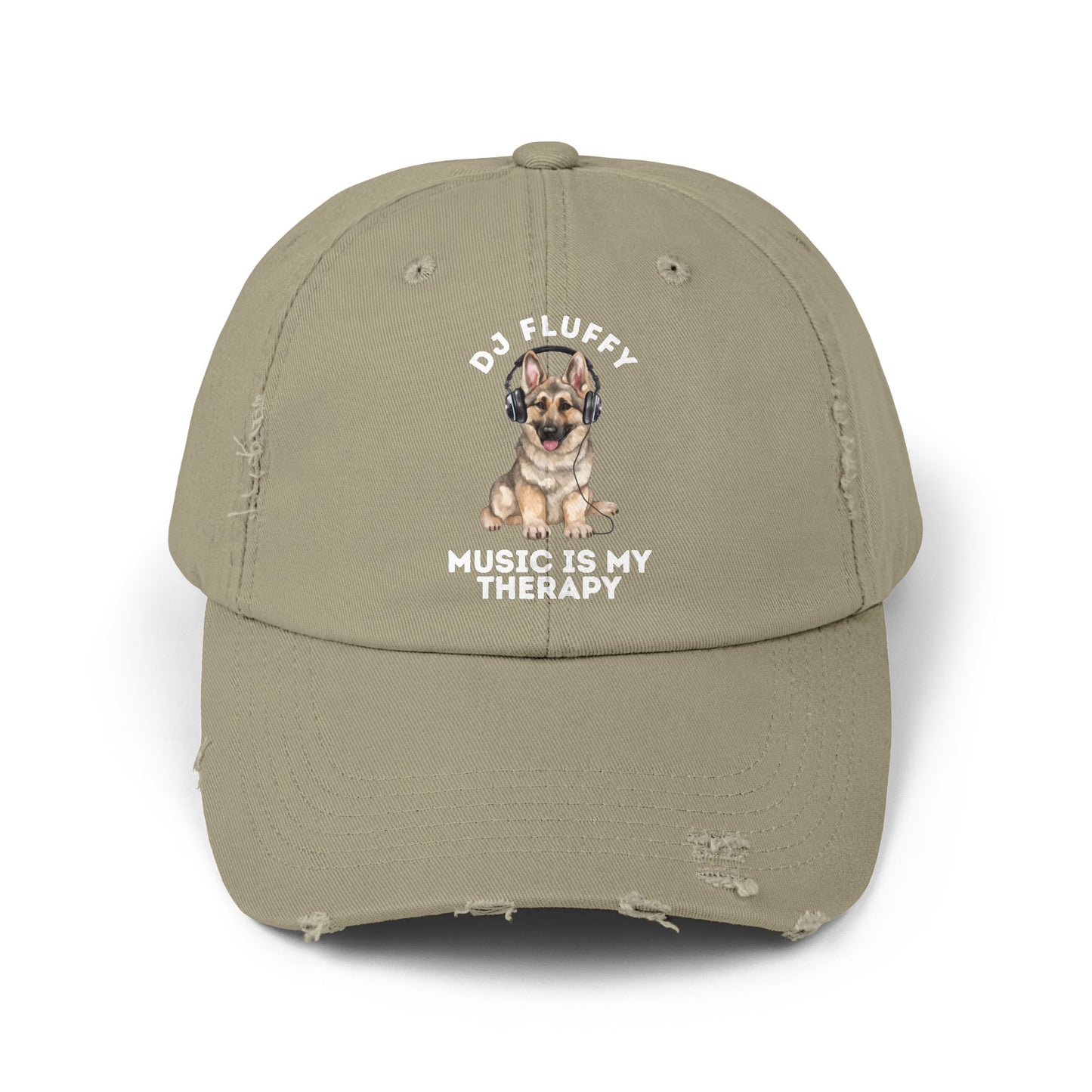 Distressed Dog Cap with German Shepherd Wearing Headphones | Pet Lover Gift | Music is My Therapy