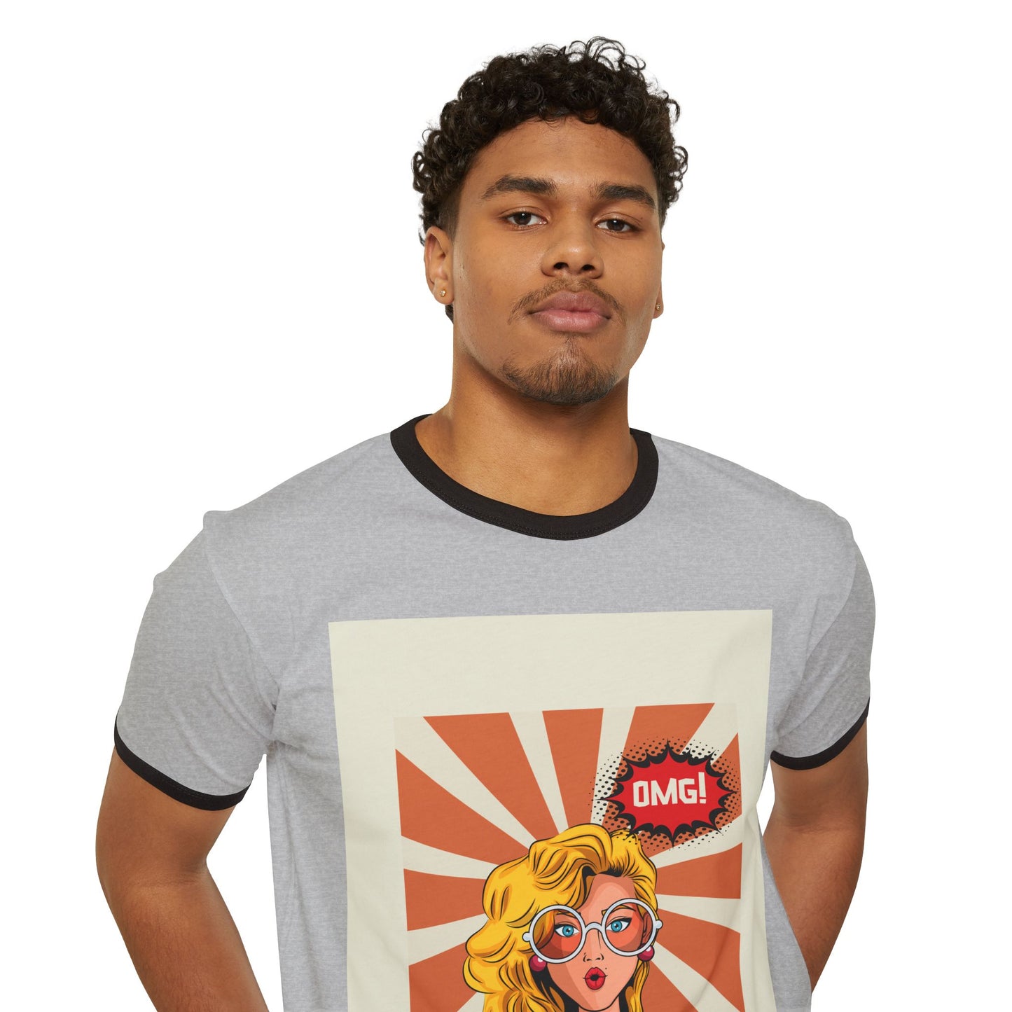 Vintage Graphic Ringer T-Shirt with ‘OMG!’ Design, Retro Cool Tee, Unisex Casual Wear, Gift for Her or Him, Trendy Apparel