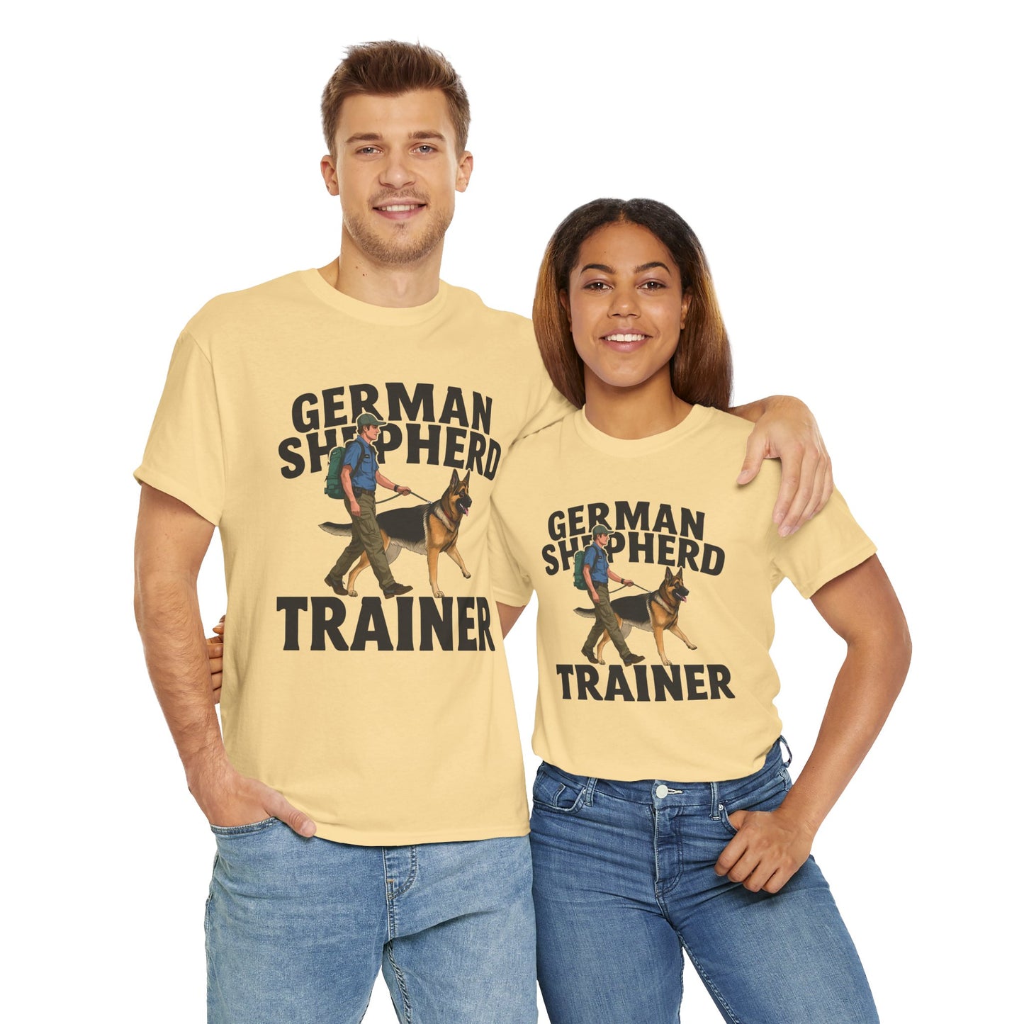German Shepherd Trainer Tee - Man Holding a German Shepherd | Dog Lover Gift