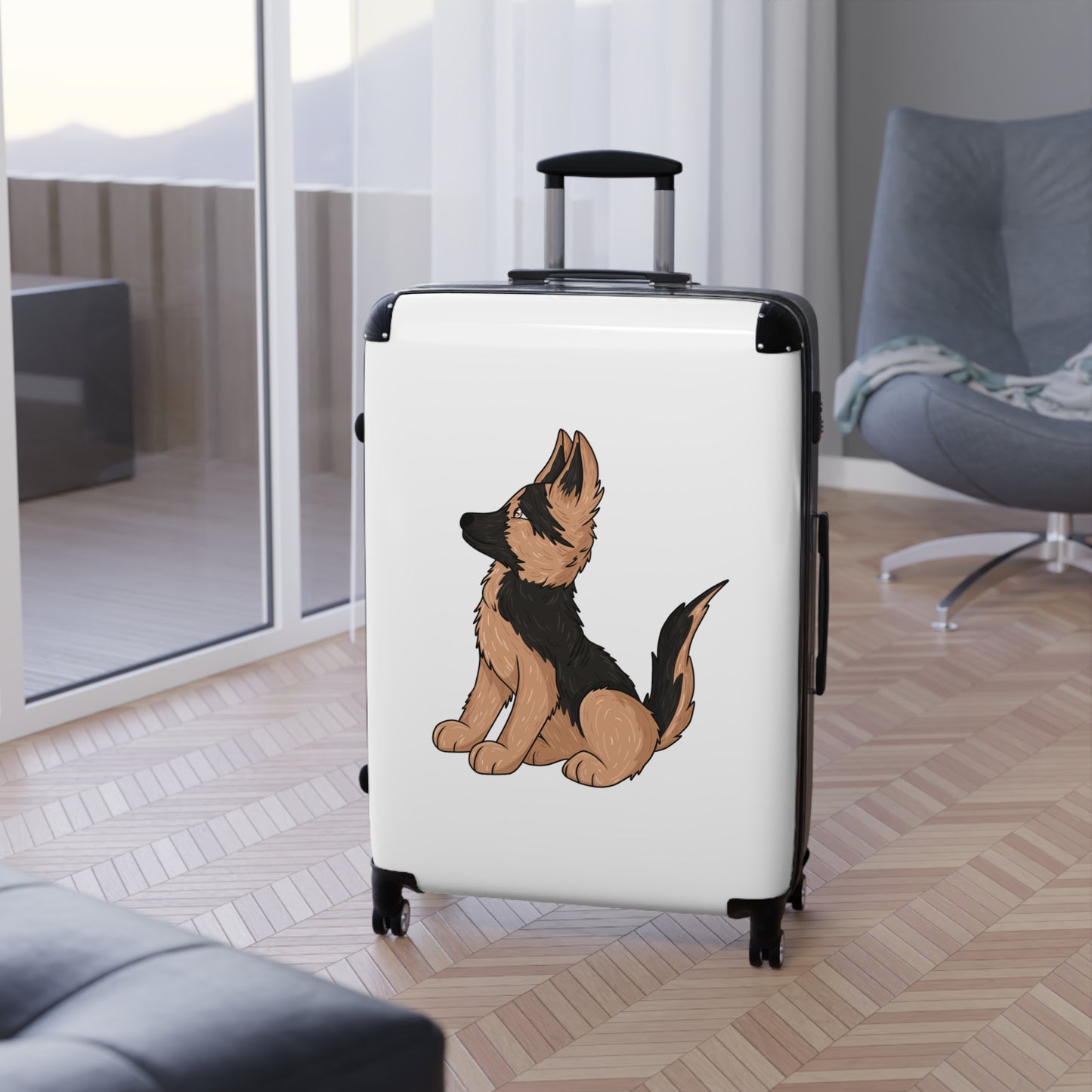 Personalized Dog Lover Suitcase - Featuring Cute German Shepherd Puppy Looking Upward