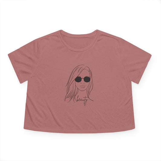 Chic Women's Flowy Cropped Tee with Minimalist Beauty Design, Casual Top, Summer Wardrobe Staple, Gift for Her, Everyday Wear