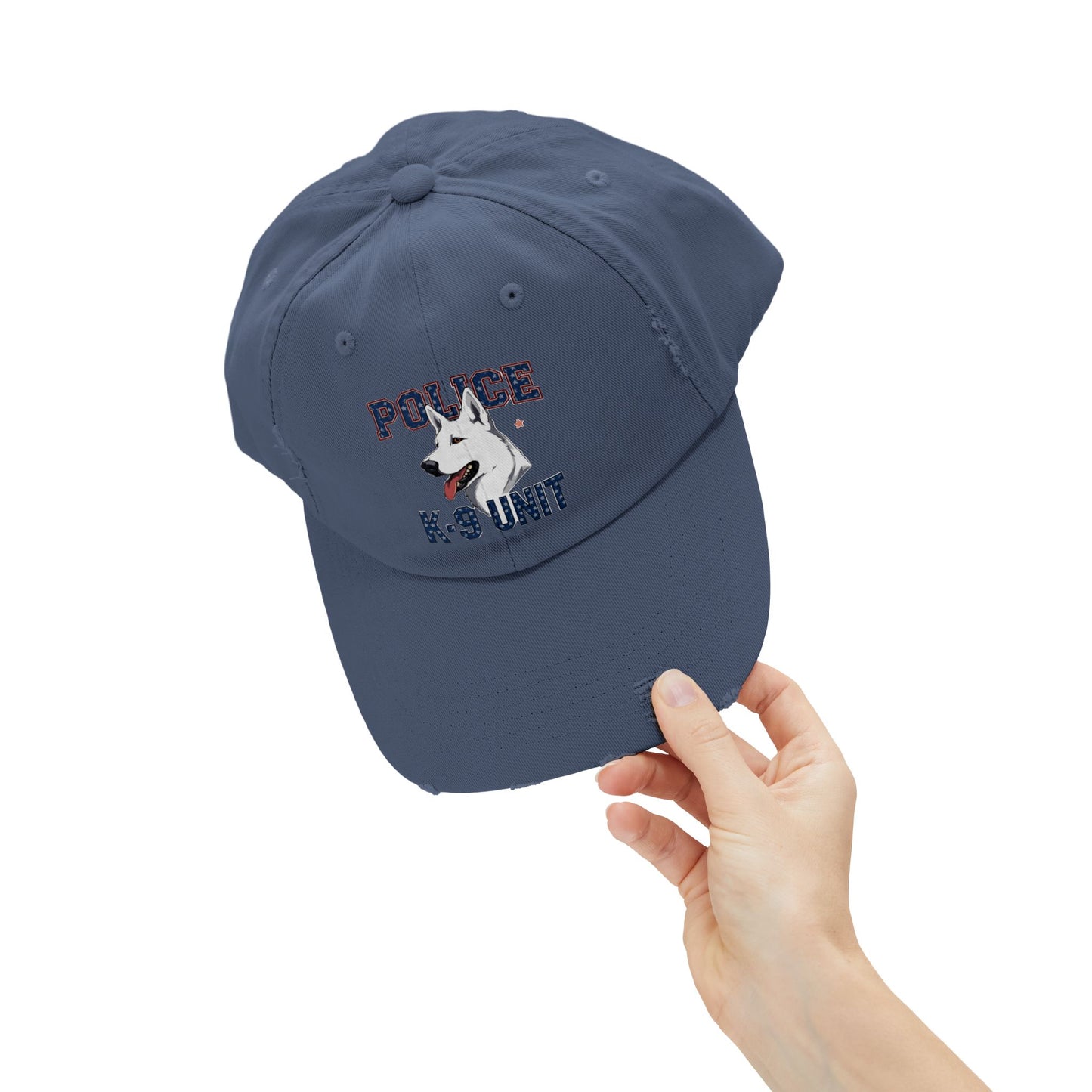 Unisex Distressed Cap with Police K9 Design Featuring German Shepherd, Trendy Dog Lover Hat, Perfect Gift for Police Supporters