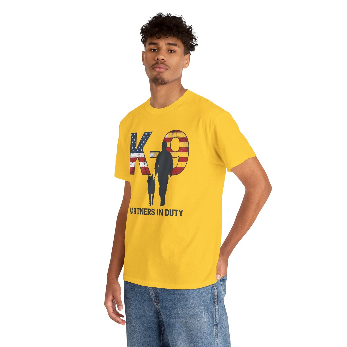 Patriotic K-9 T-Shirt - Partners in Duty Tee | Unisex Heavy Cotton Tee for Dog Lovers, Military Support, Gifts for Dog Handlers