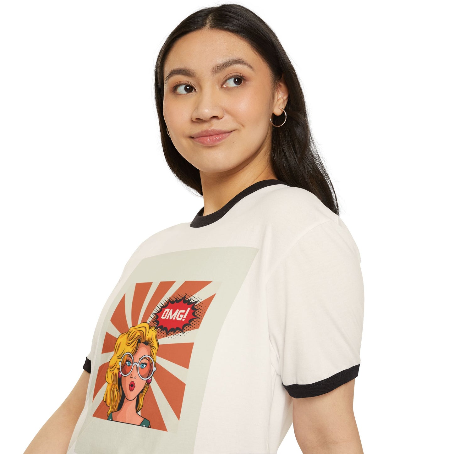 Vintage Graphic Ringer T-Shirt with ‘OMG!’ Design, Retro Cool Tee, Unisex Casual Wear, Gift for Her or Him, Trendy Apparel