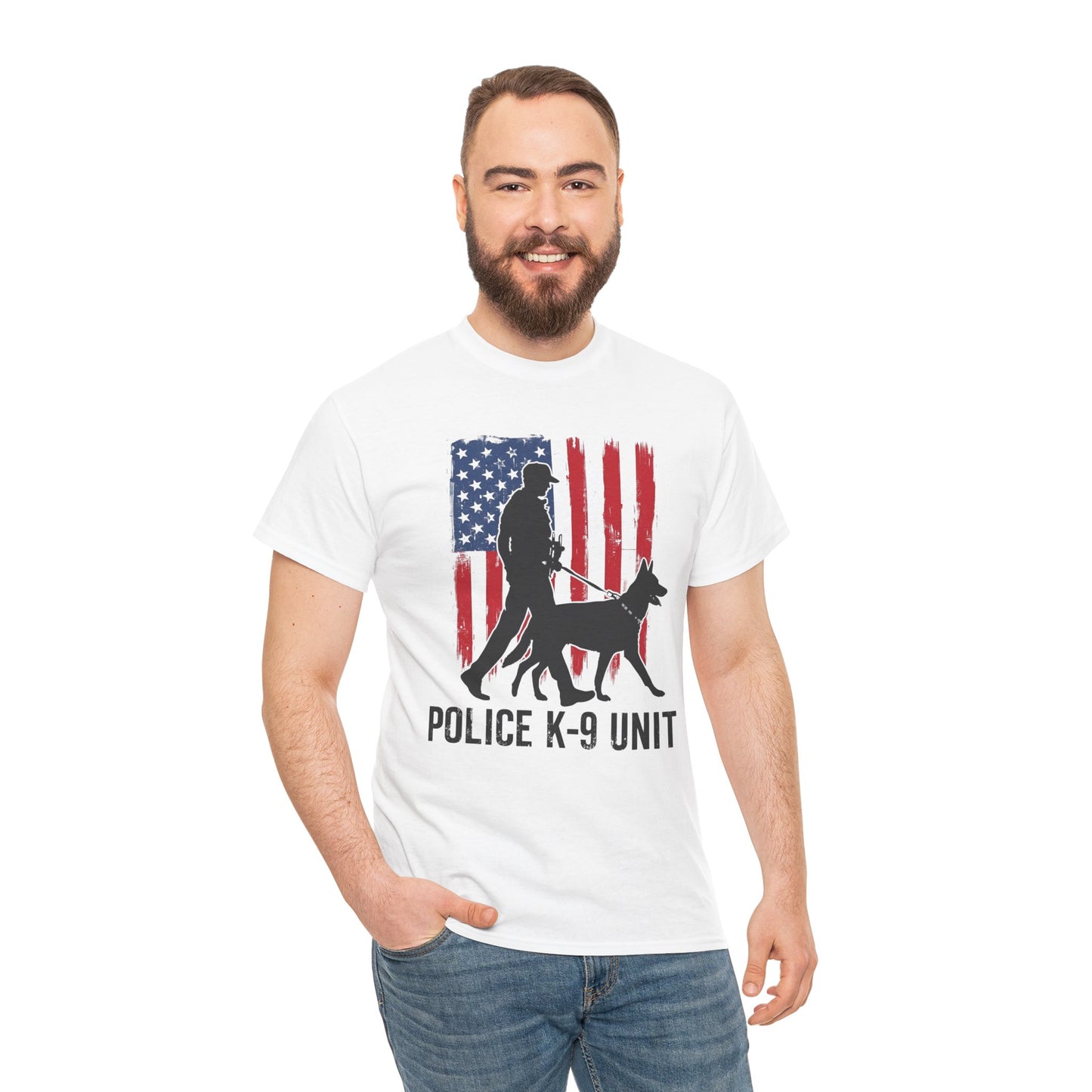 Patriotic Police K-9 Unit Heavy Cotton Tee, Unisex Cotton Shirt for Dog Lovers, Law Enforcement Apparel, Gifts for Police Officers