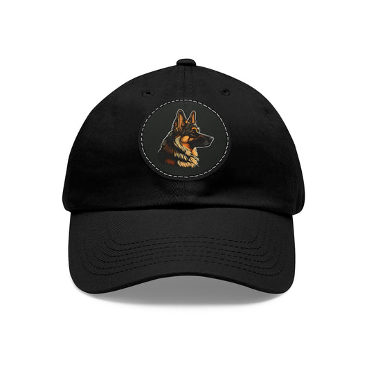 Customized Dad Hat with Leather Patch - German Shepherd Design