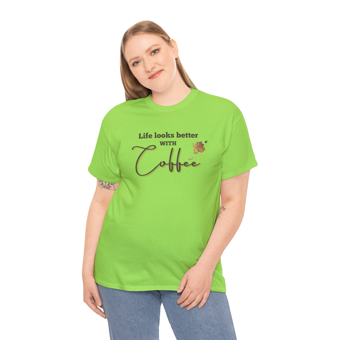 Life Looks Better with Coffee Tee | Unisex Cotton Tee for Coffee Lovers, Gift for Birthdays, Anniversaries, Casual Wear, Coffee-themed