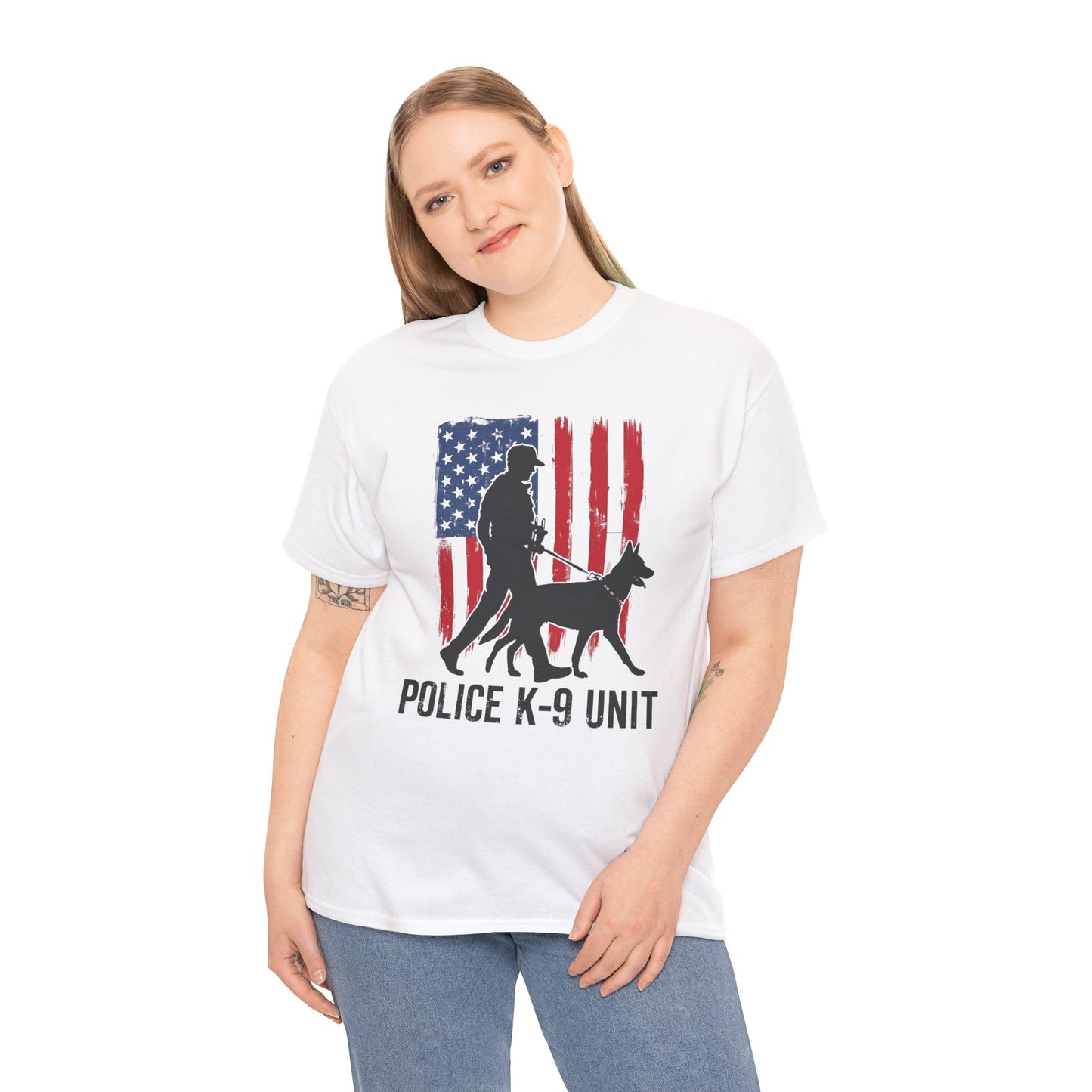 Patriotic Police K-9 Unit Heavy Cotton Tee, Unisex Cotton Shirt for Dog Lovers, Law Enforcement Apparel, Gifts for Police Officers