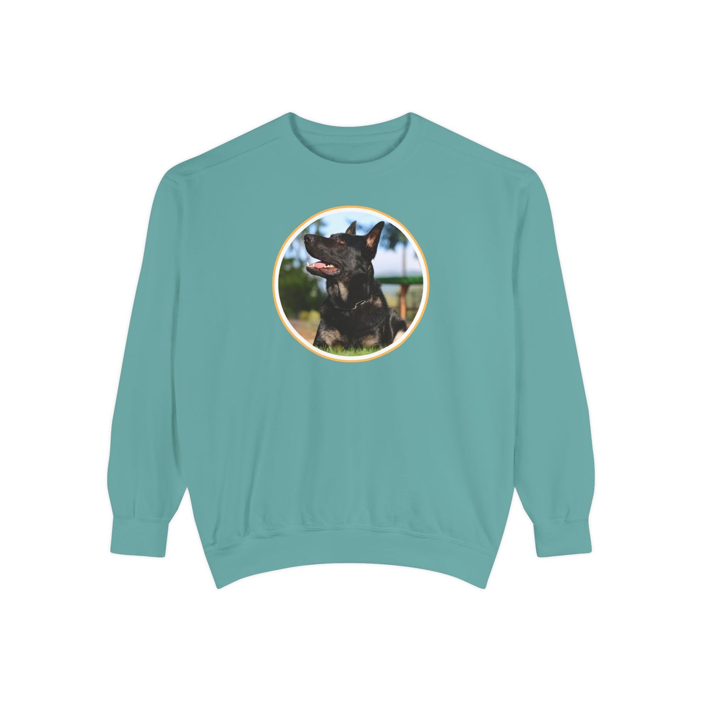 Unisex Dog Lover Sweatshirt With Close Up of Bicolor German Shepherd Inside Round Shape