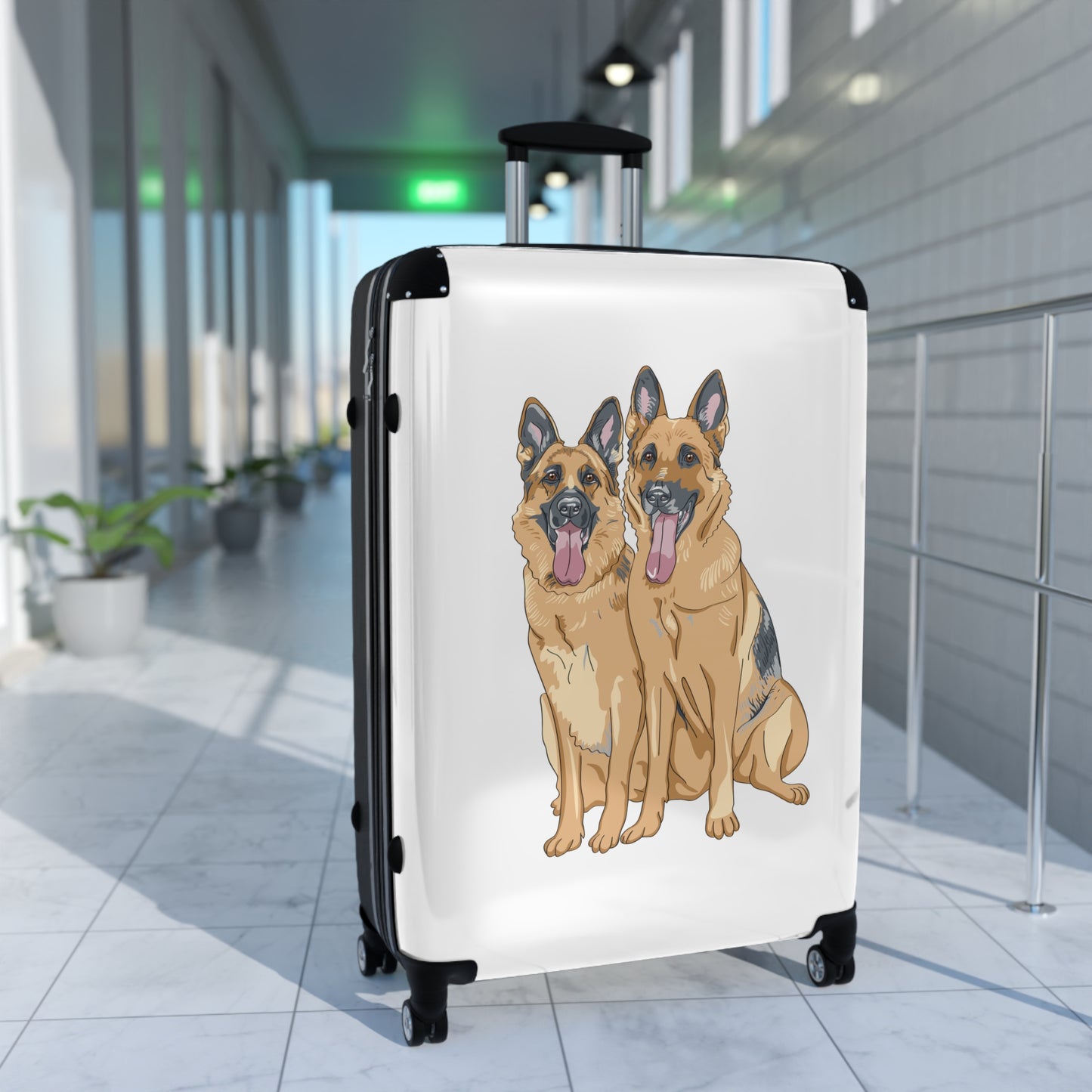 Dog Lover Suitcase Featuring Two German Shepherds Sloppily Sitting
