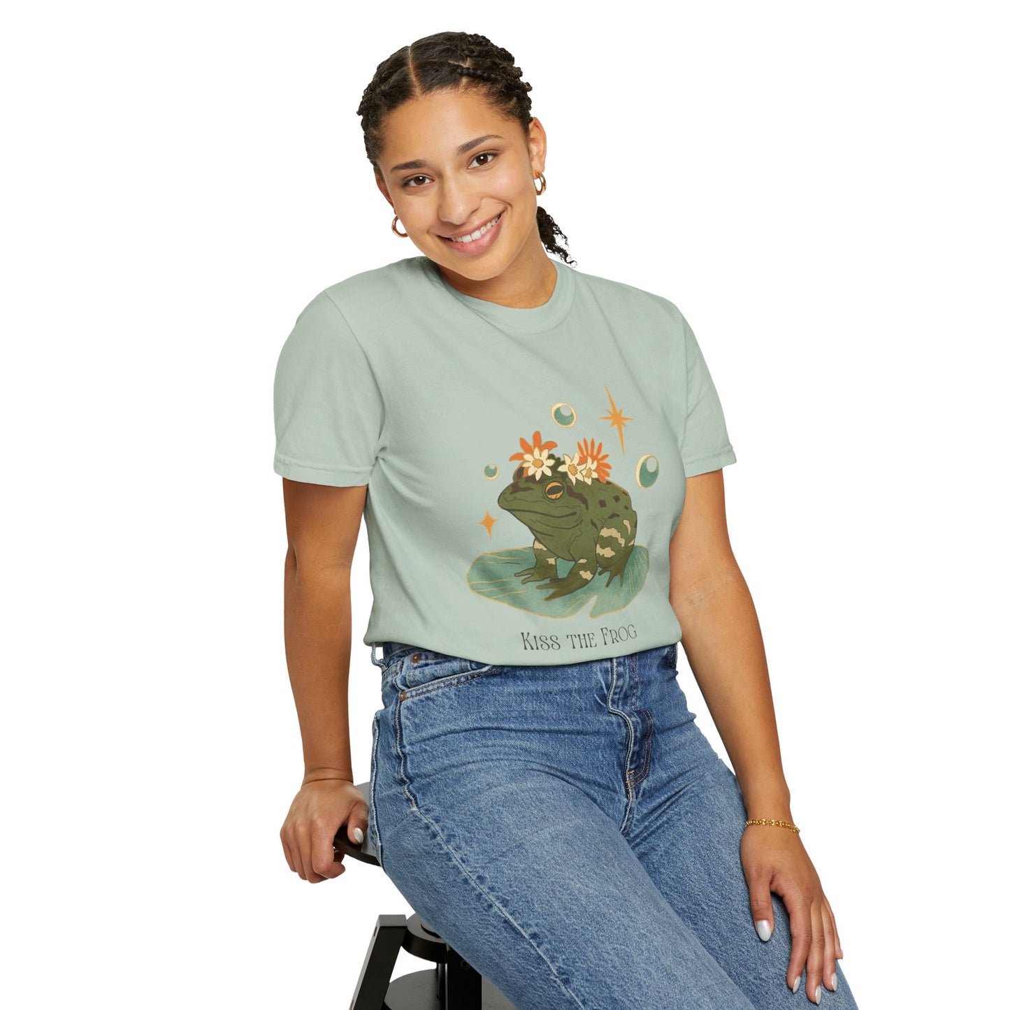 Kiss the Frog T-Shirt, Garment-Dyed Unisex Tee, Fun Gift for Nature Lovers, Cute Frog Graphic T-Shirt, Ideal for Casual Outings