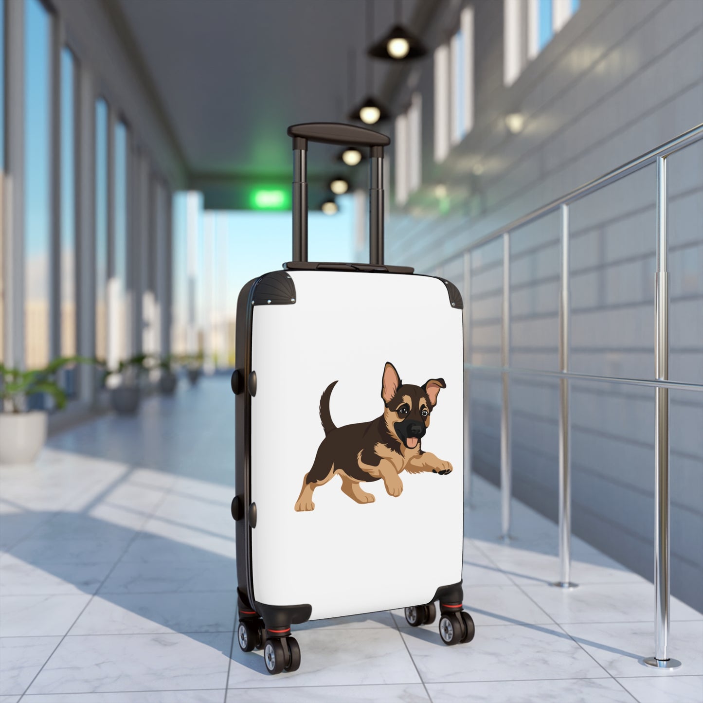 Dog  Lover Travel Suitcase Featuring a Graphic of Cute Playing German Shepherd Puppy