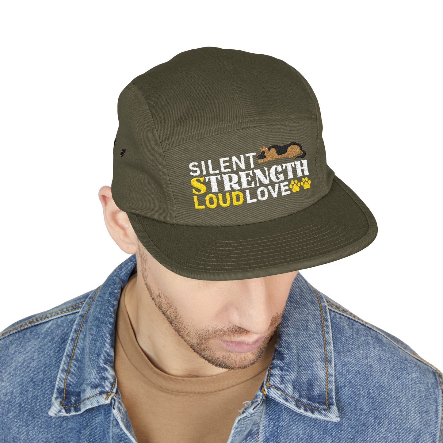 5 Panel Embroidered German Shepherd Cap - Silent Strength, Loud Love