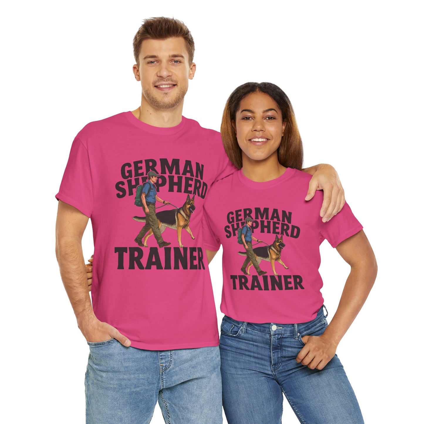 German Shepherd Trainer Tee - Man Holding a German Shepherd | Dog Lover Gift